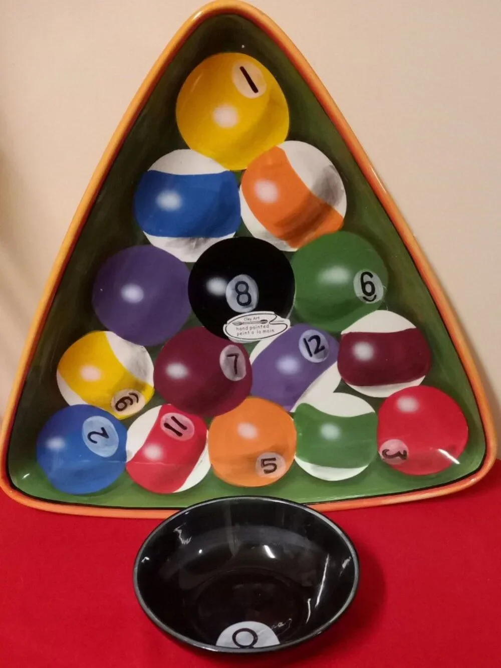 Clay Art Rack Em Up Pool Billiard Design Dip Bowl Appetizer Tray Serving Set 16